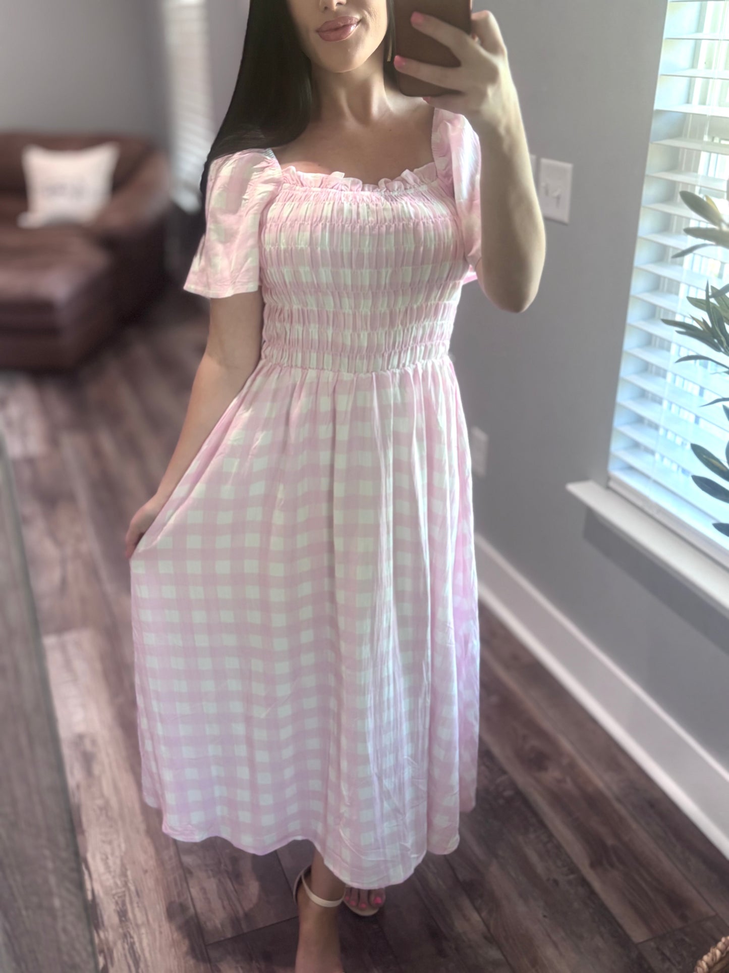 Gingham Smocked Midi
