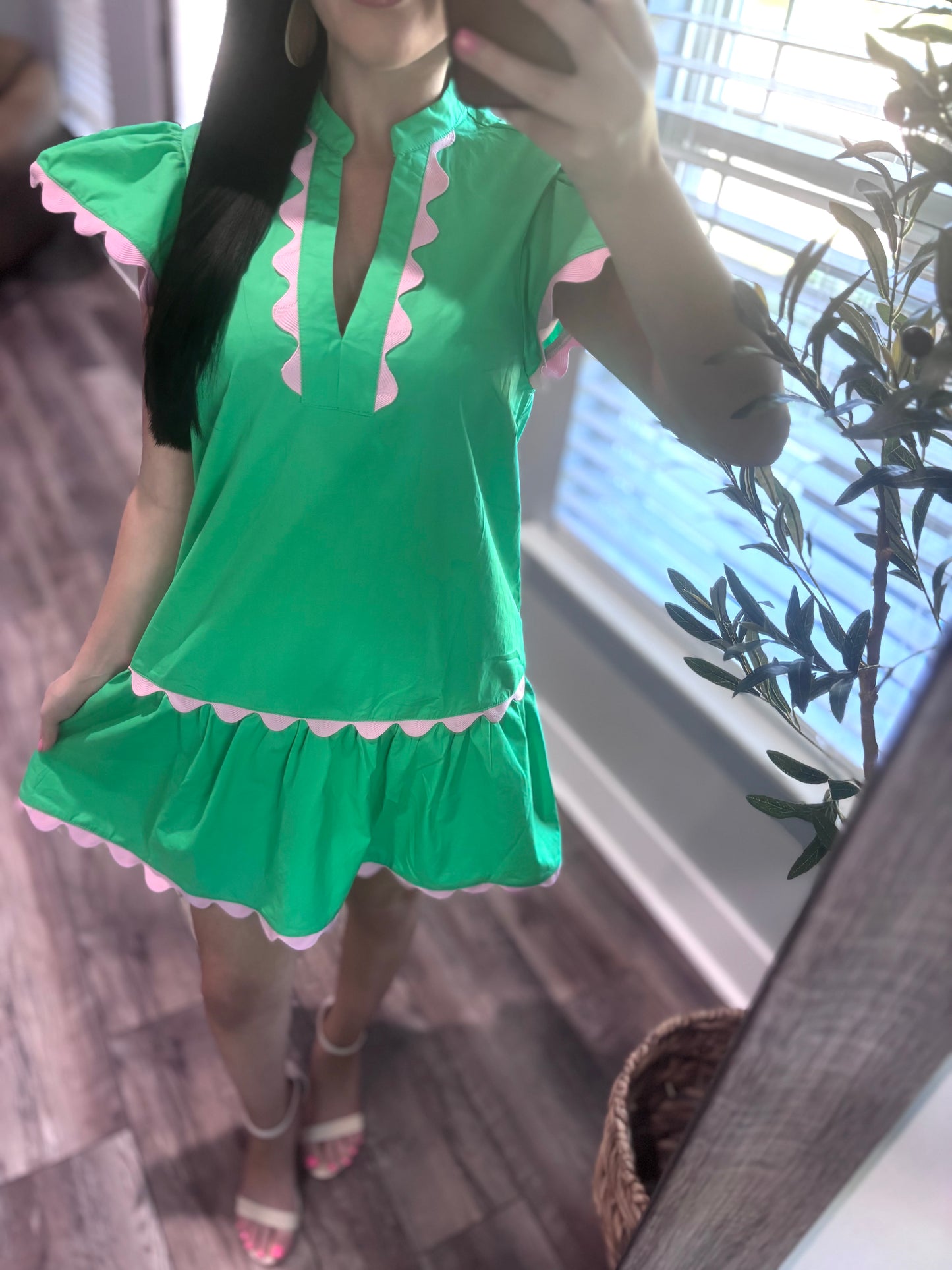 Green Scallop Trim Dress