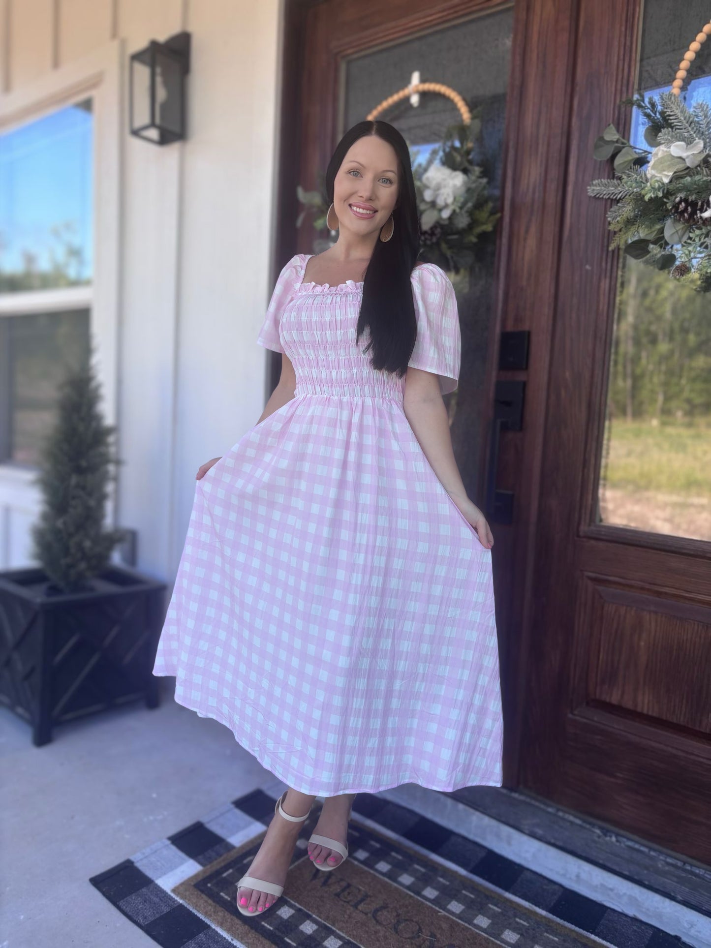 Gingham Smocked Midi