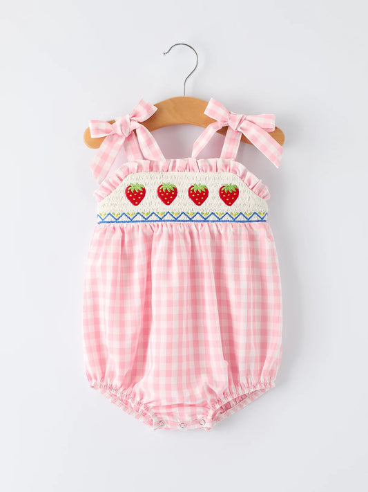 Baby Girl Strawberry Smocked Embroidery Romper 🍓🤍