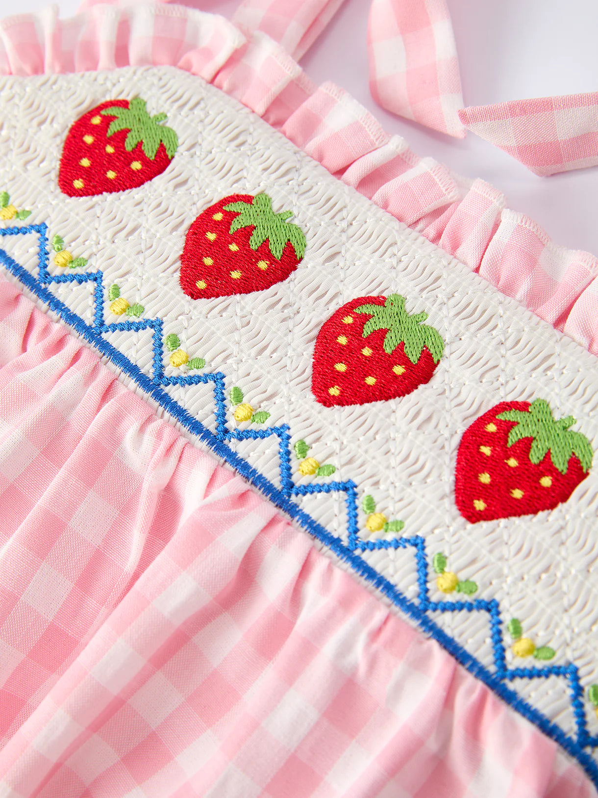 Baby Girl Strawberry Smocked Embroidery Romper 🍓🤍