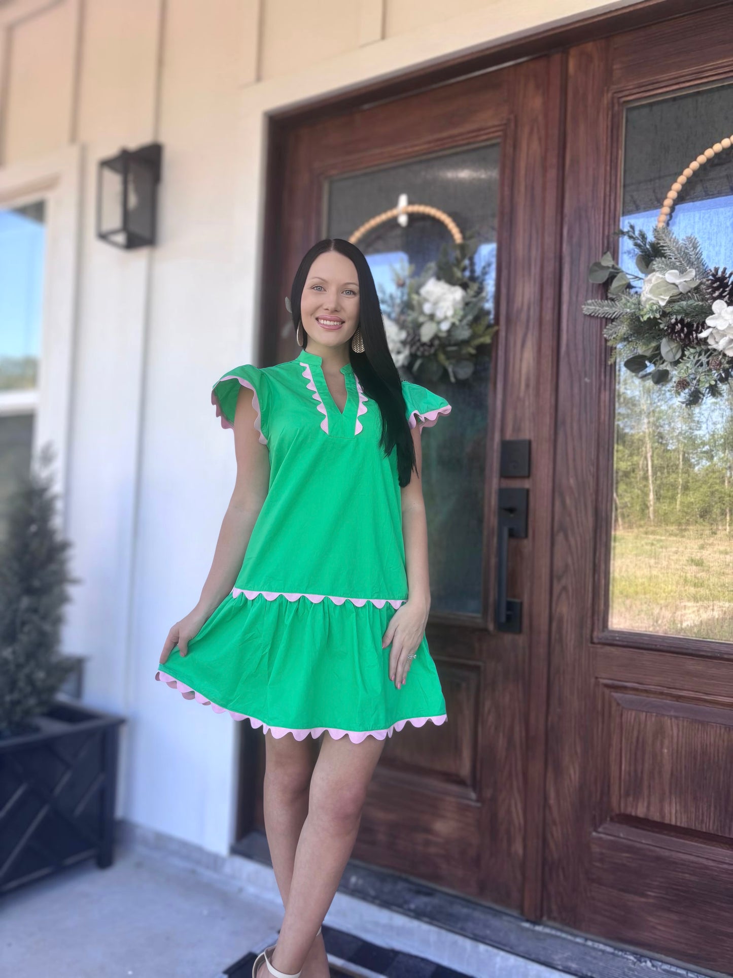 Green Scallop Trim Dress