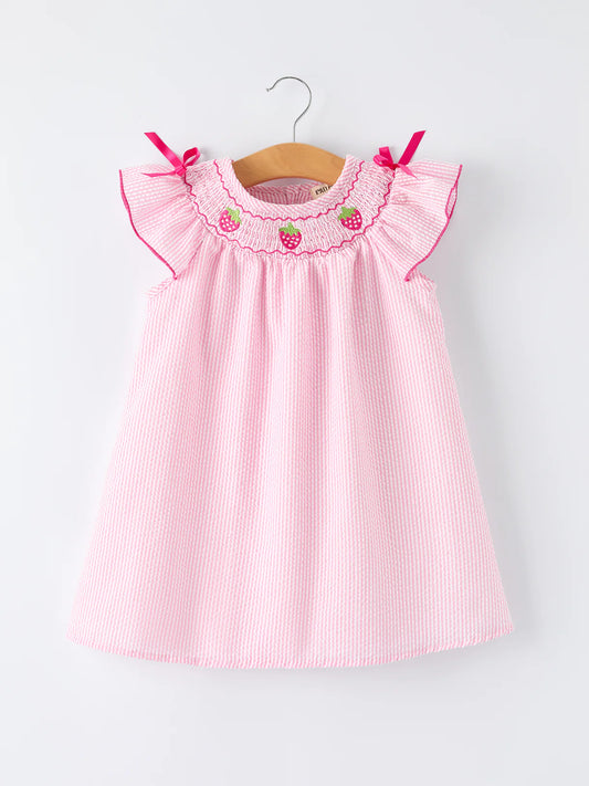 Little Girls Strawberry Smocked Embroidered Dress 🍓🤍